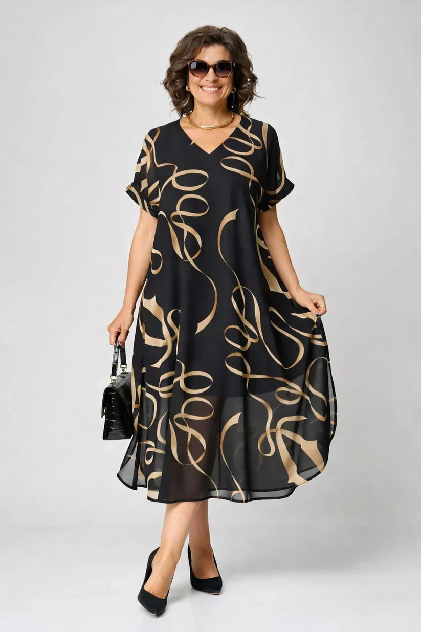 Women's Flowing Relaxed Midi Dress – Elegant Printed Style