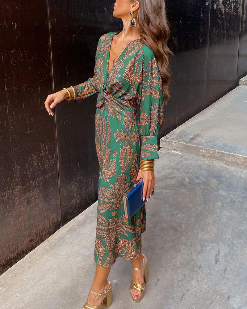 Women's Printed Refined Maxi Dress – Modern Midi Style