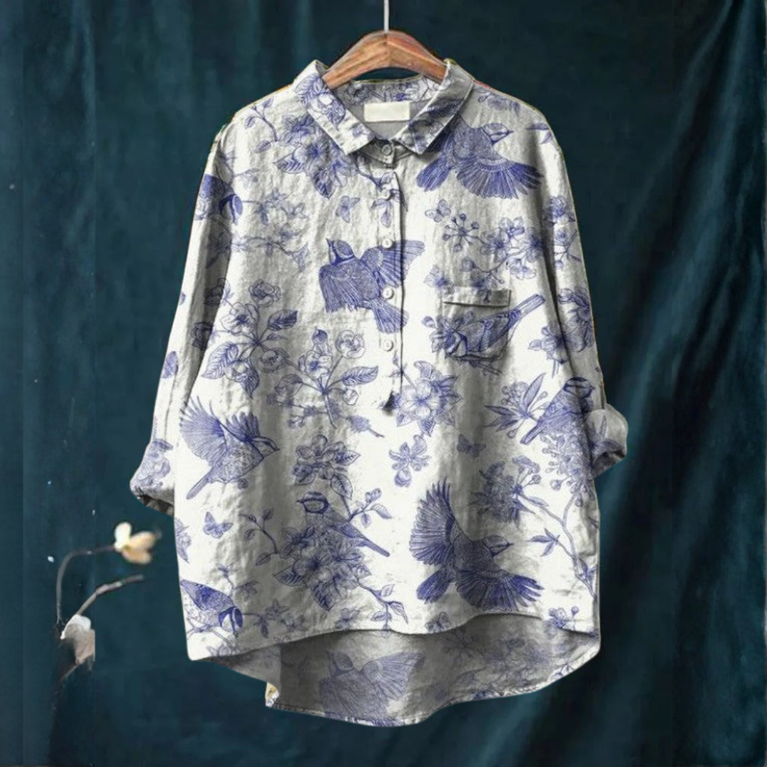 Women's Elegant Flowing Shirt – Print 28