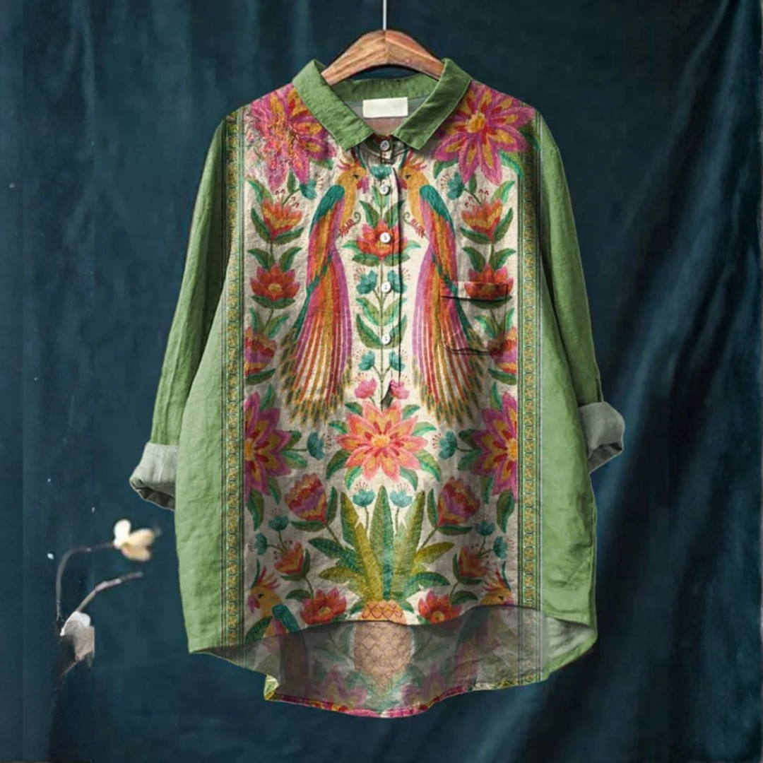 Women's Elegant Flowing Shirt – Flowing Detail in Multicolour