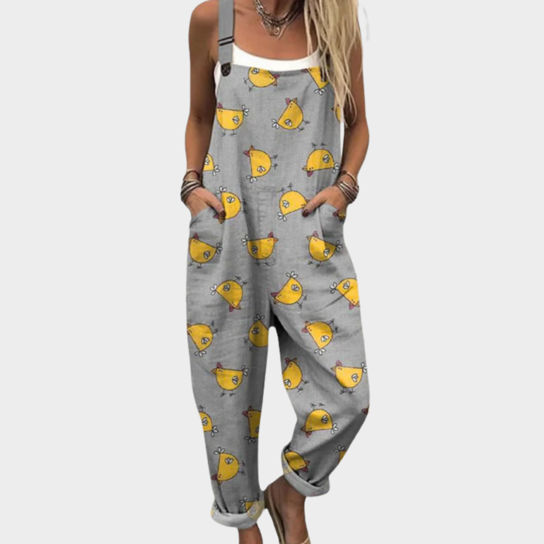 Women's Printed Comfortable Dungarees – Relaxed Detail