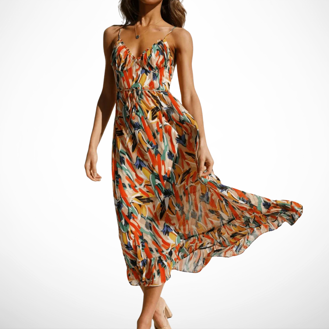 Women's Spring Lightweight Midi Dress – Elegant Printed Style