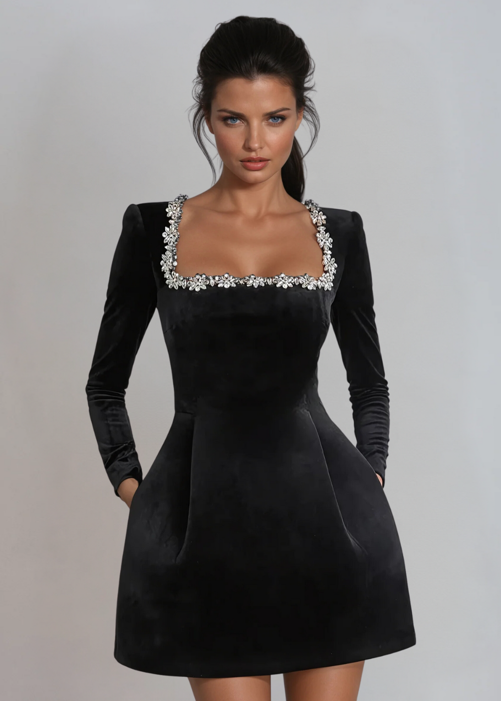 Women's Velvet Modern Mini Dress – A-Line Timeless Style