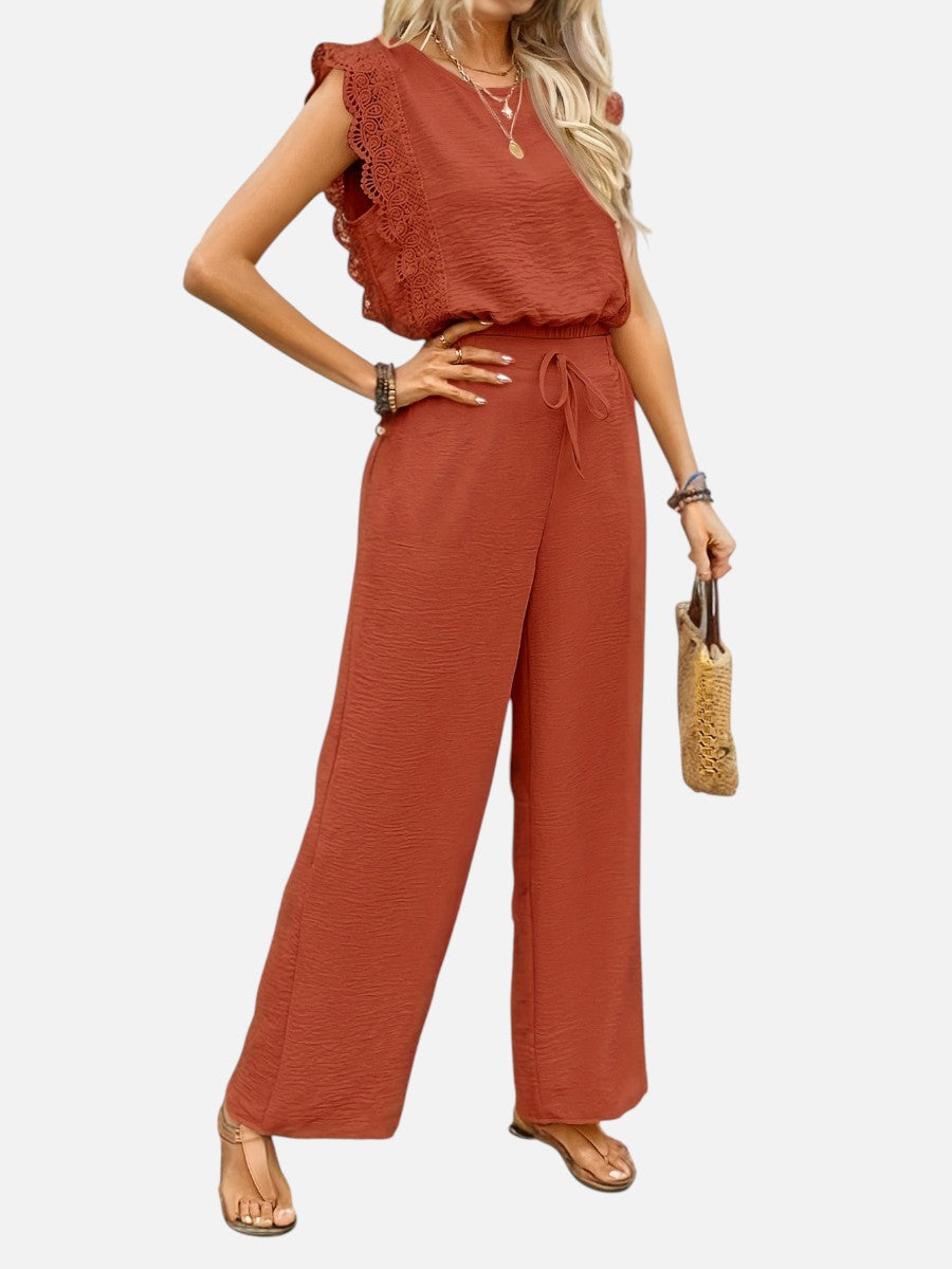Women’s Two Piece Outfit Set – Relaxed Top & Wide Leg Trousers