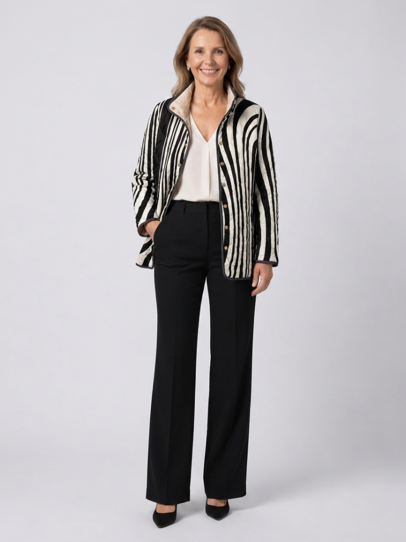Women's Quilted Striped Jacket – Warm High Neck Design