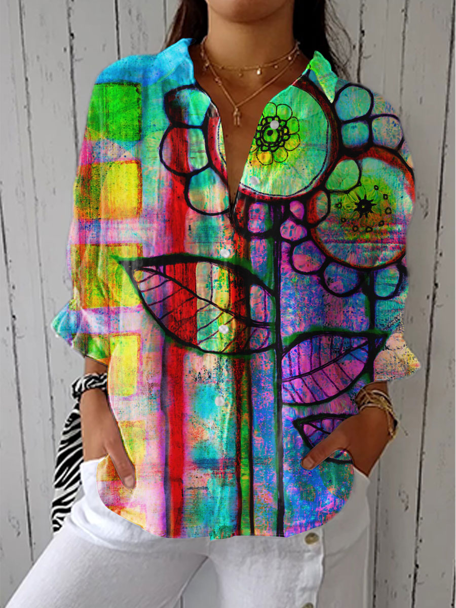 Women's Spring Elegant Blouse – Comfortable Denim Design in Multicolour