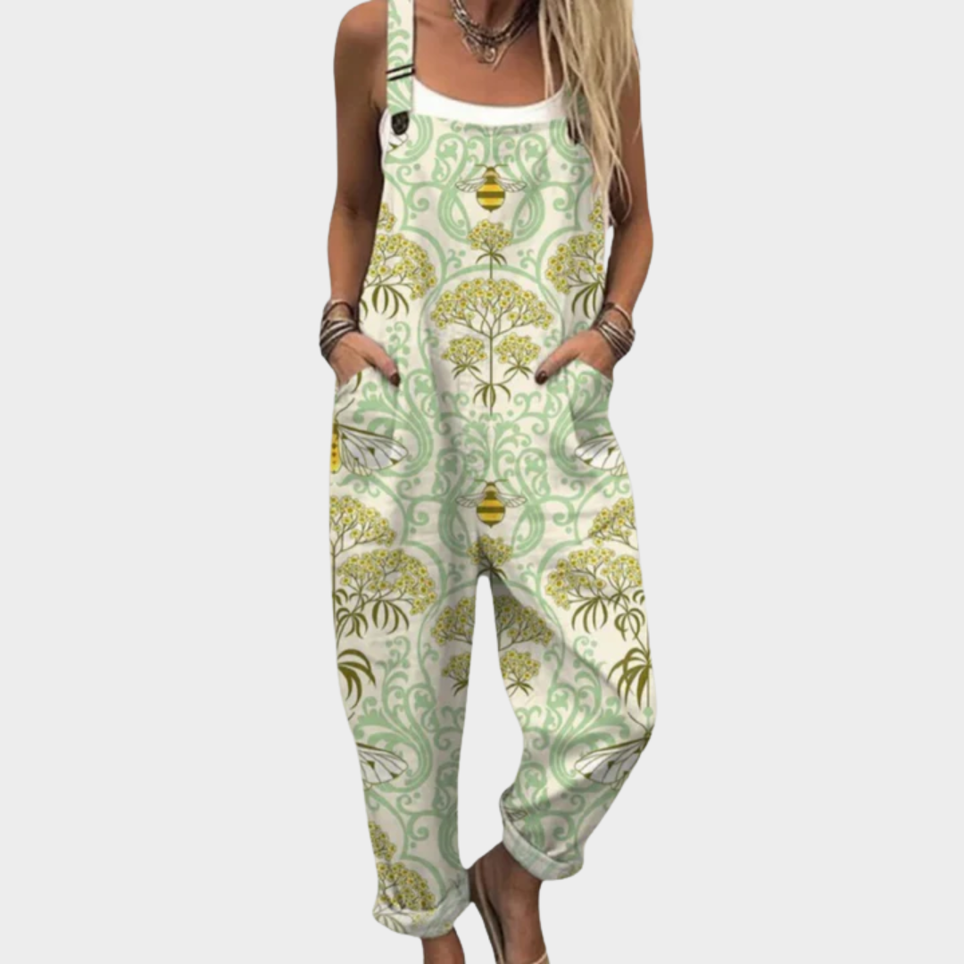 Women's Printed Comfortable Dungarees – Relaxed Casual Design in Green