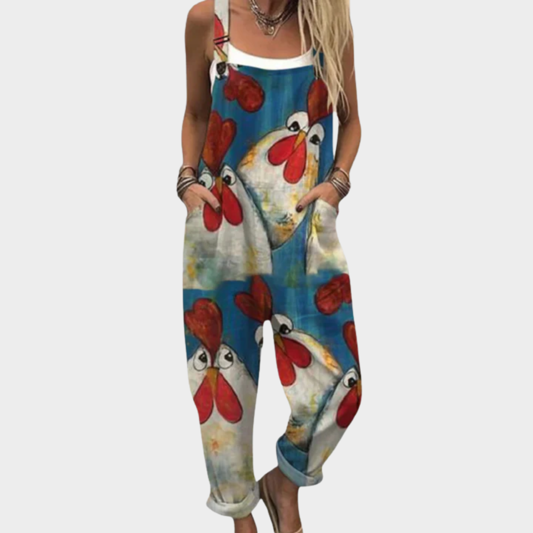 Women's Printed Comfortable Dungarees – Relaxed Casual Design in Multicolour
