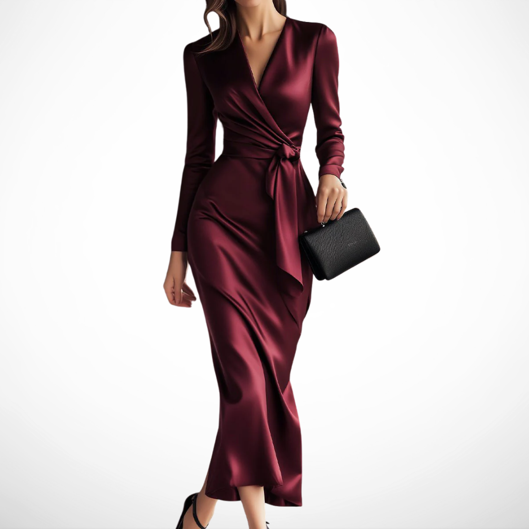 Women's Wrap Flowing Dress – Elegant Satin Style