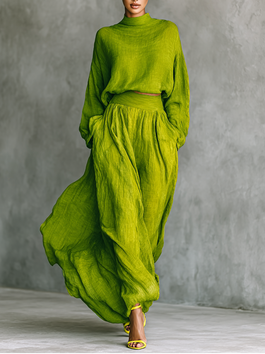 Women's Elegant Comfortable Two-Piece Set – Modern Chic Design in Green