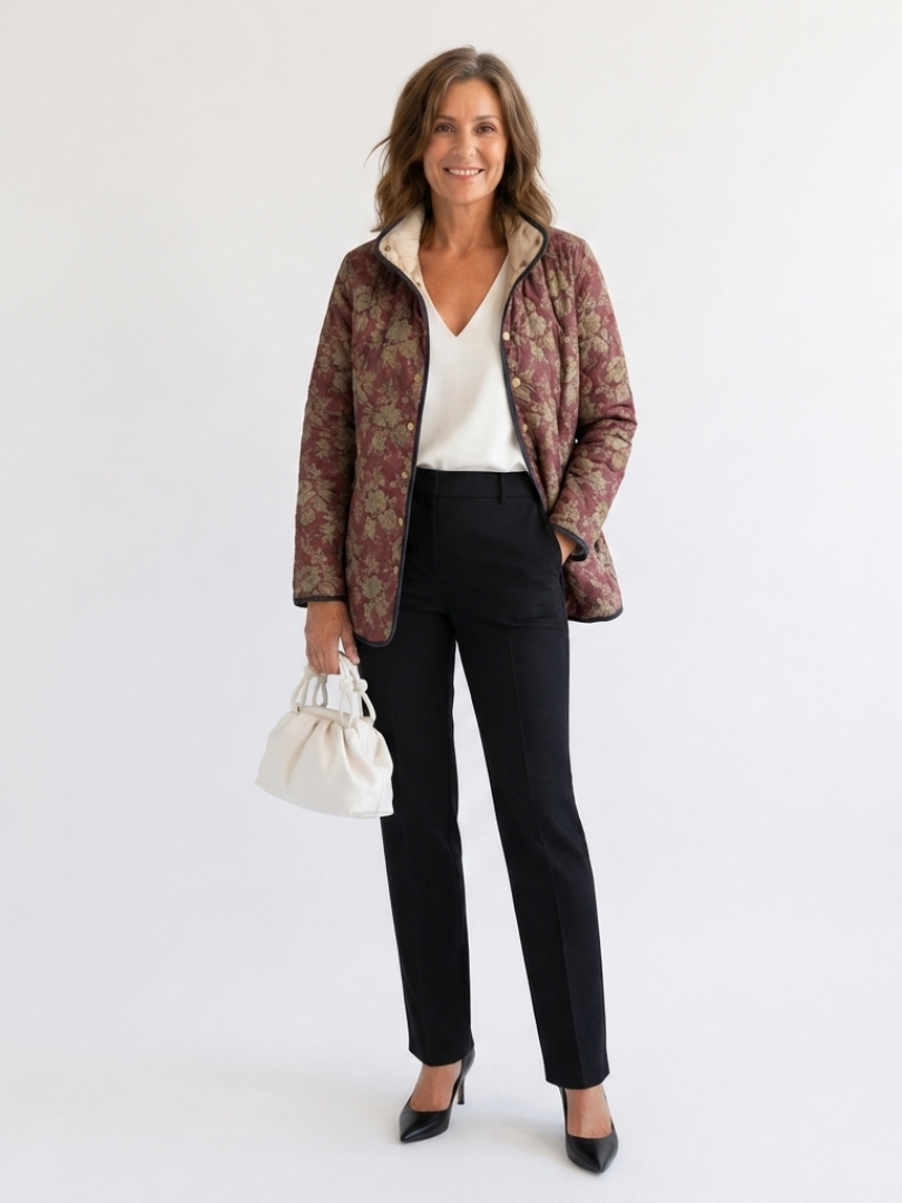 Women's Quilted Denim Jacket – High Neck Straight Leg Design