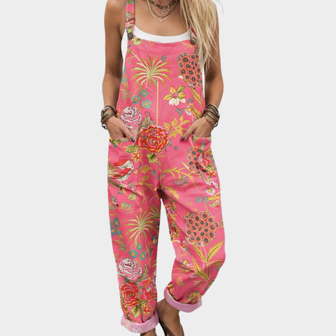 Women's Printed Comfortable Dungarees – Relaxed Casual Design in Pink