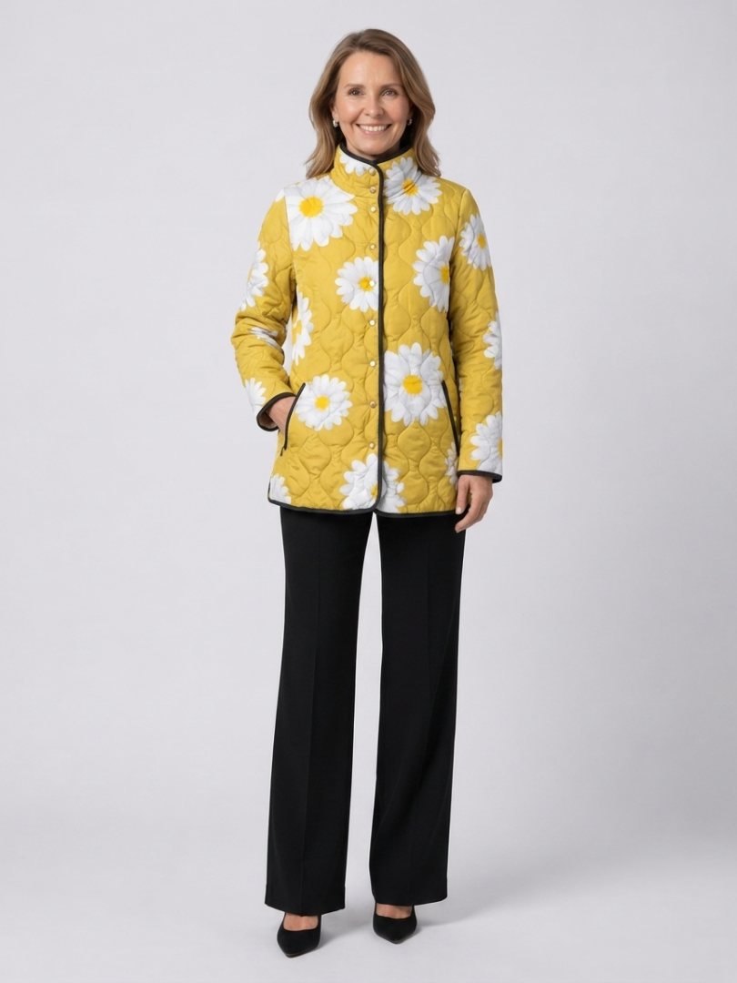 Women's Quilted Warm Jacket – Floral Printed Design