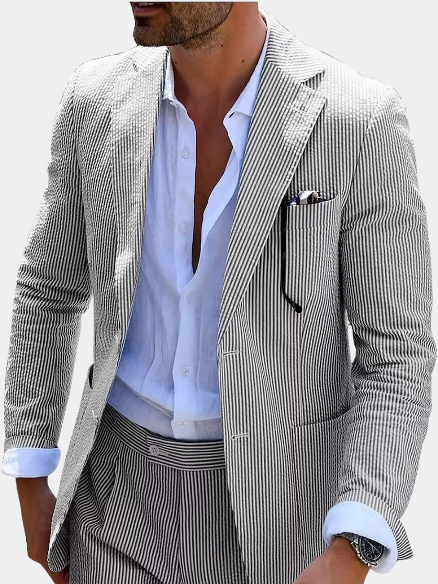 Men's Summer Striped Two-Piece Set – Warm Lightweight Design