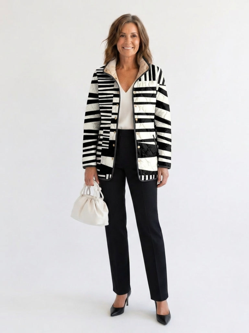 Women's Quilted Striped Jacket – With Pockets Denim Design