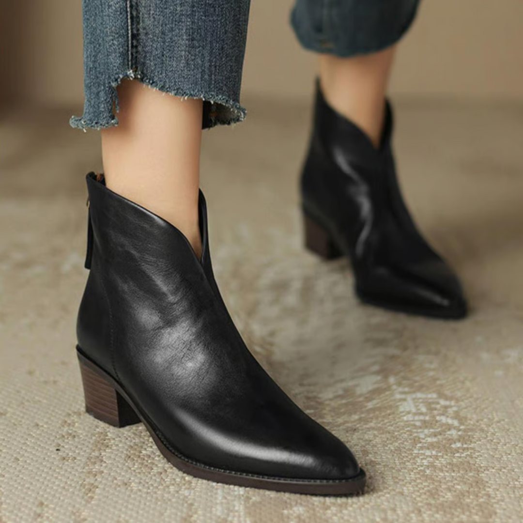 Women's Leather Spring Ankle Boots – Timeless Heeled Finish