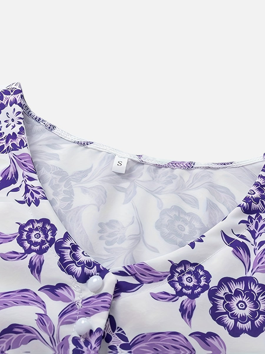 Women’s Floral V-Neck Midi Dress – Relaxed Summer Elegance
