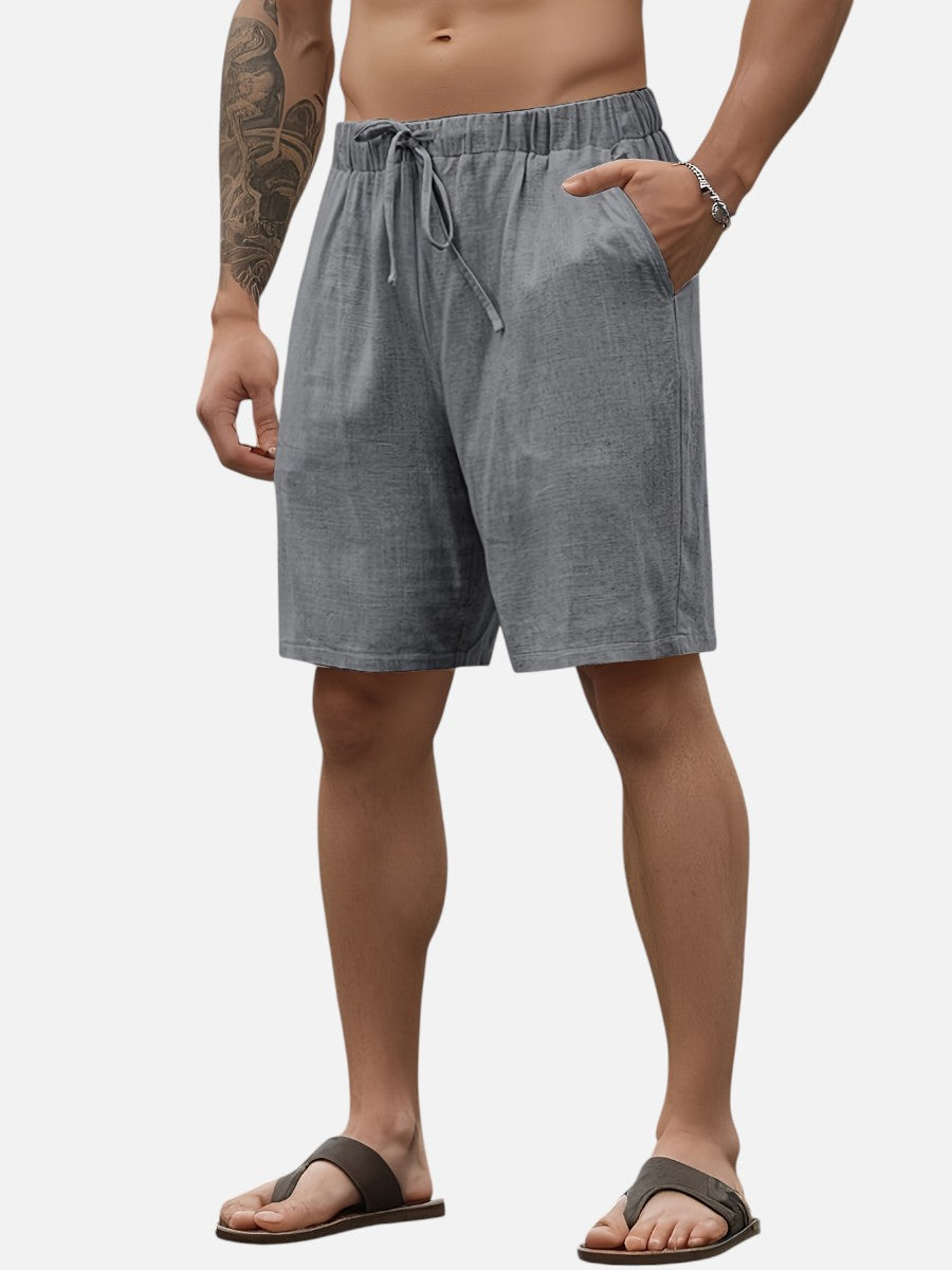 Men’s Casual Drawstring Shorts – Lightweight Linen Look