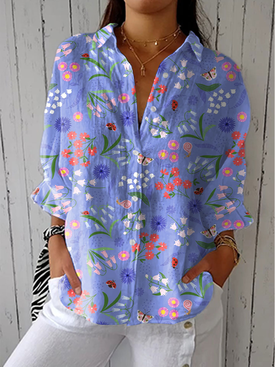 Women's Elegant Spring Blouse – Denim Flowing Design in Purple