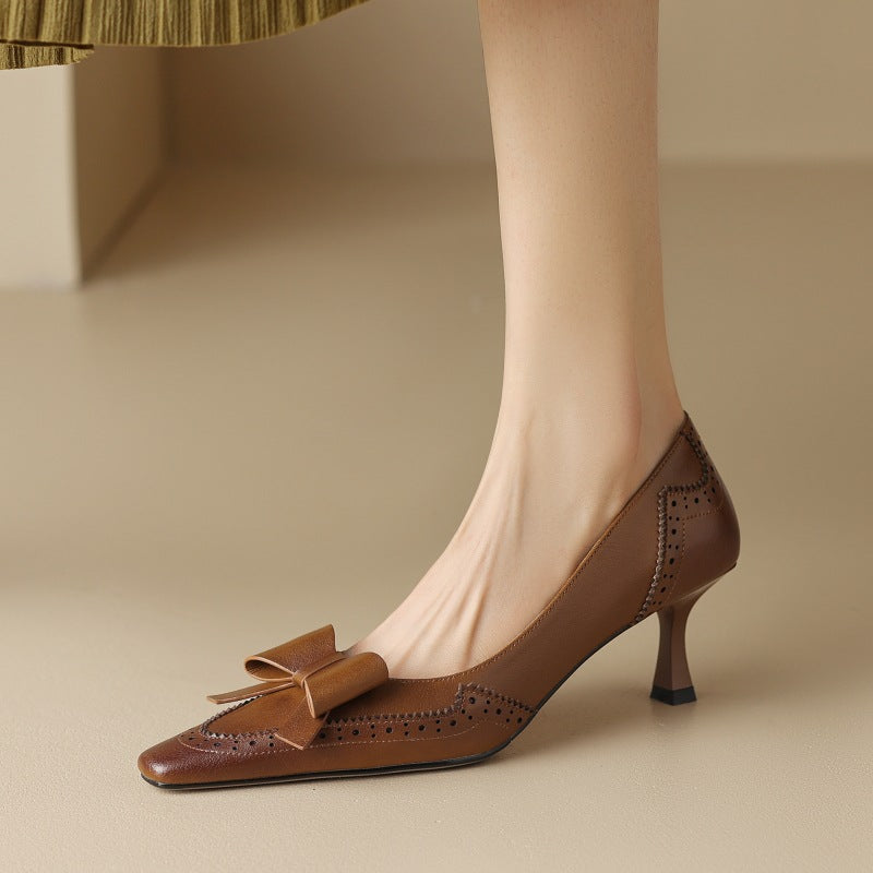 Women's Leather Heeled Court Shoes – Elegant Finish