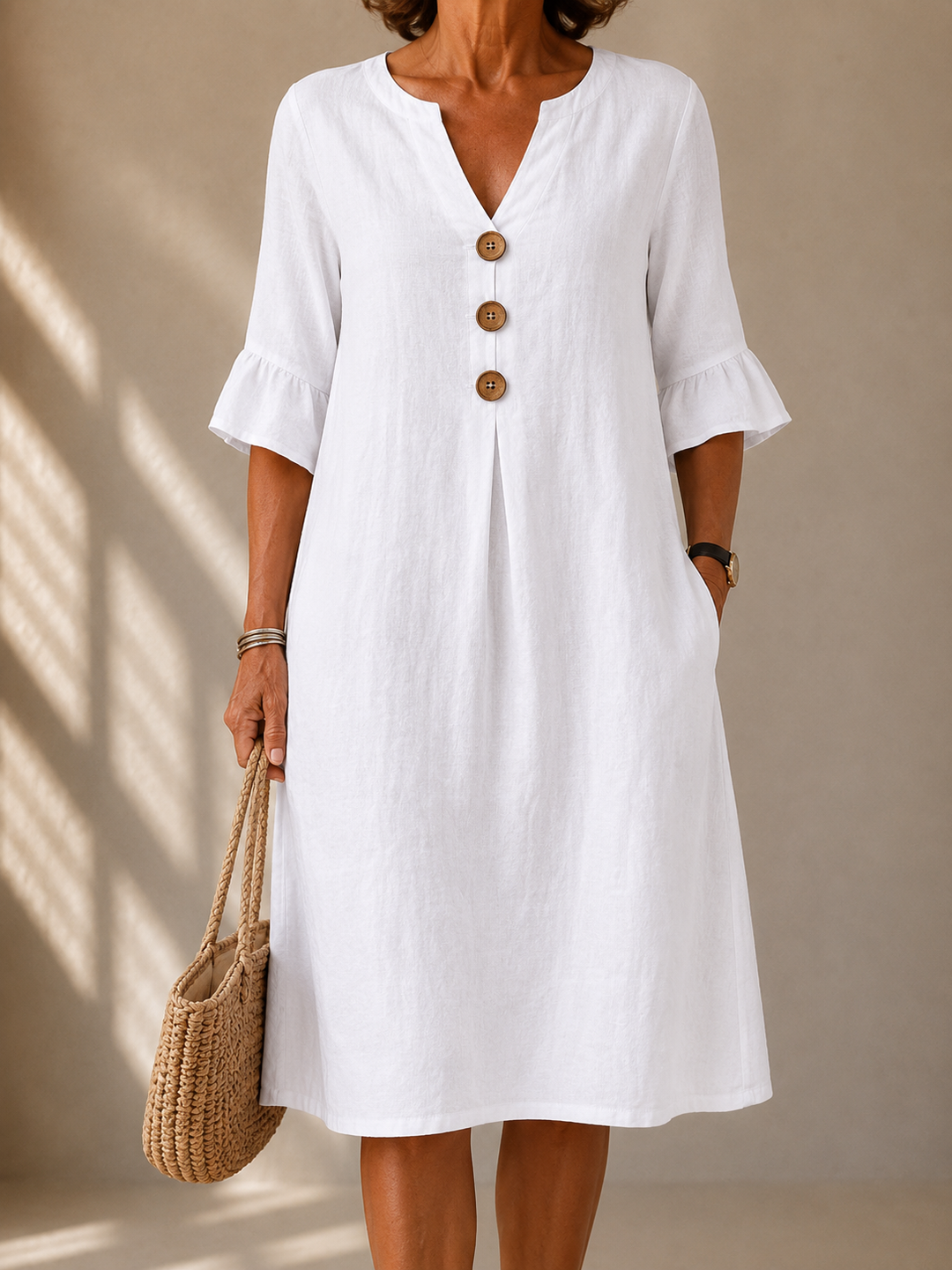 Women's Button-Front Elegant Dress – Flexible Flowing Style