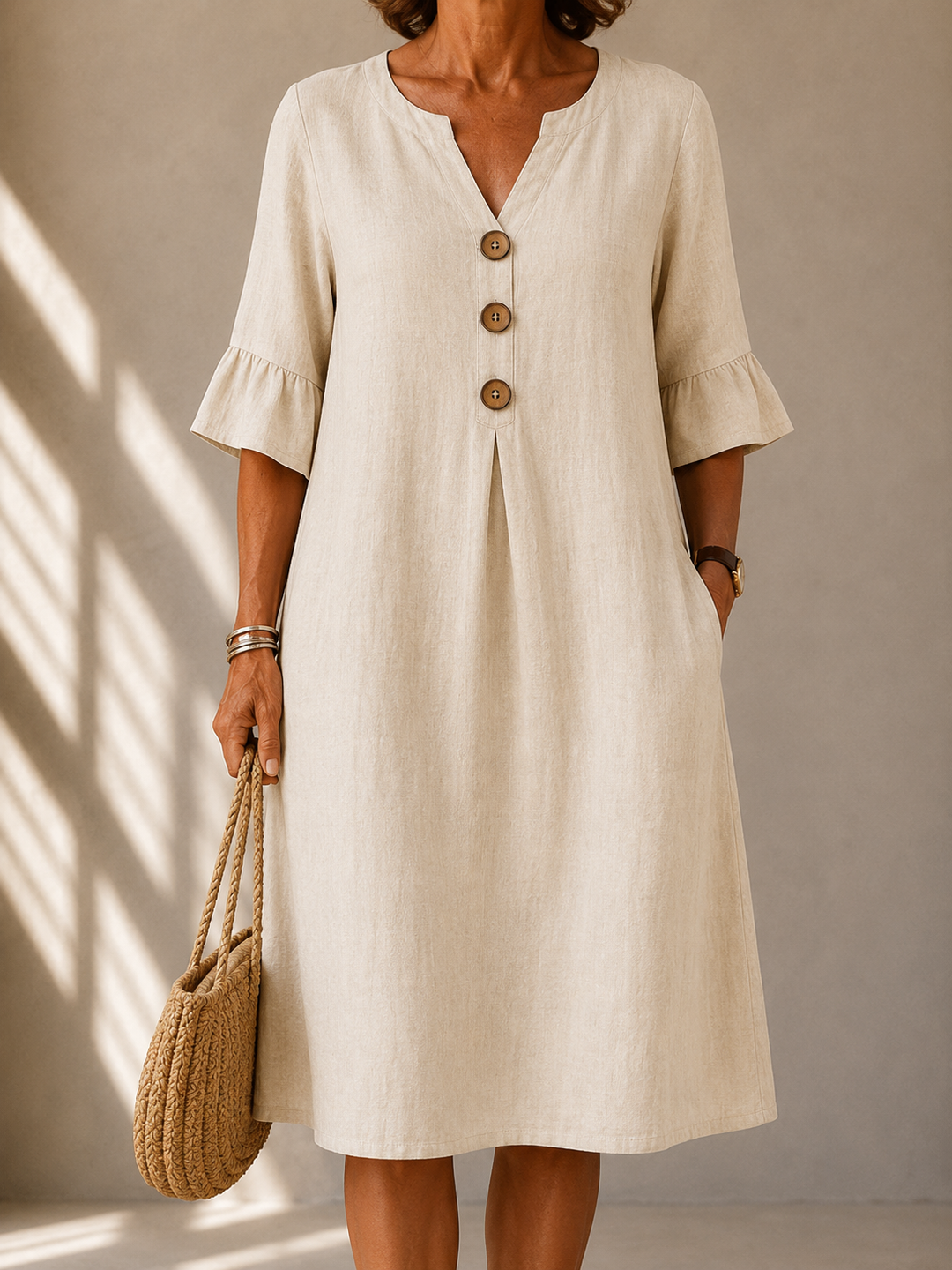 Women's Button-Front Ruffled Dress – Relaxed Flexible Style