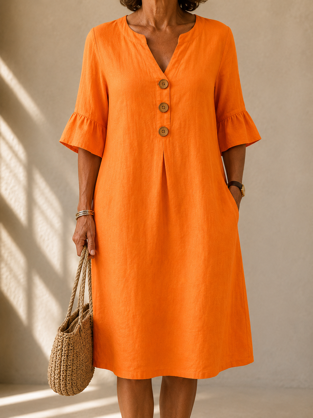 Women's Button-Front Ruffled Dress – Relaxed Flowing Style