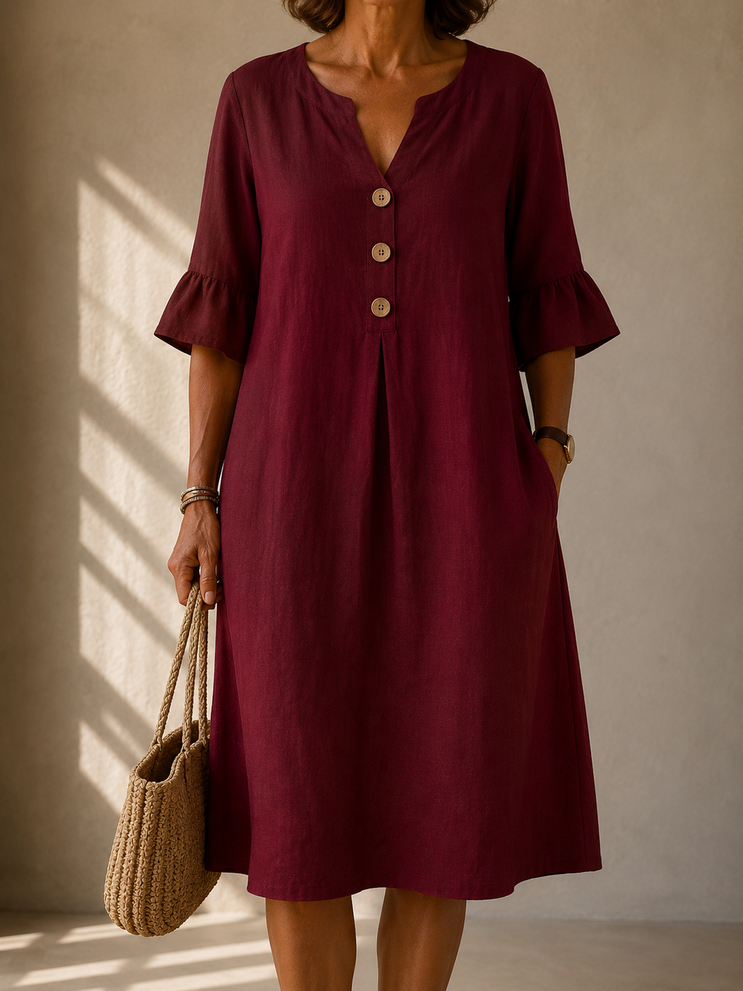 Women's Button-Front Ruffled Dress – Everyday Essential