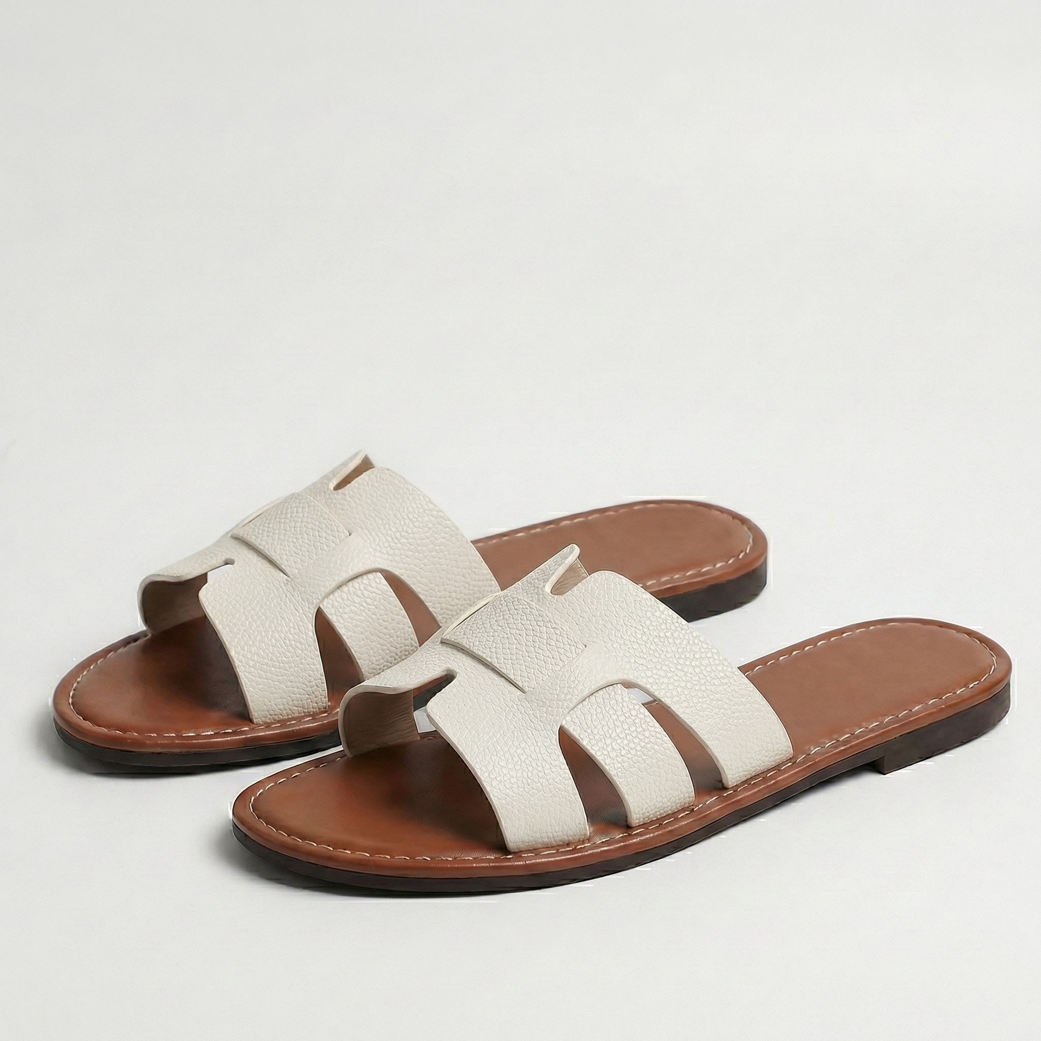 Women’s Flat Slide Sandals – Leather Look Elegance