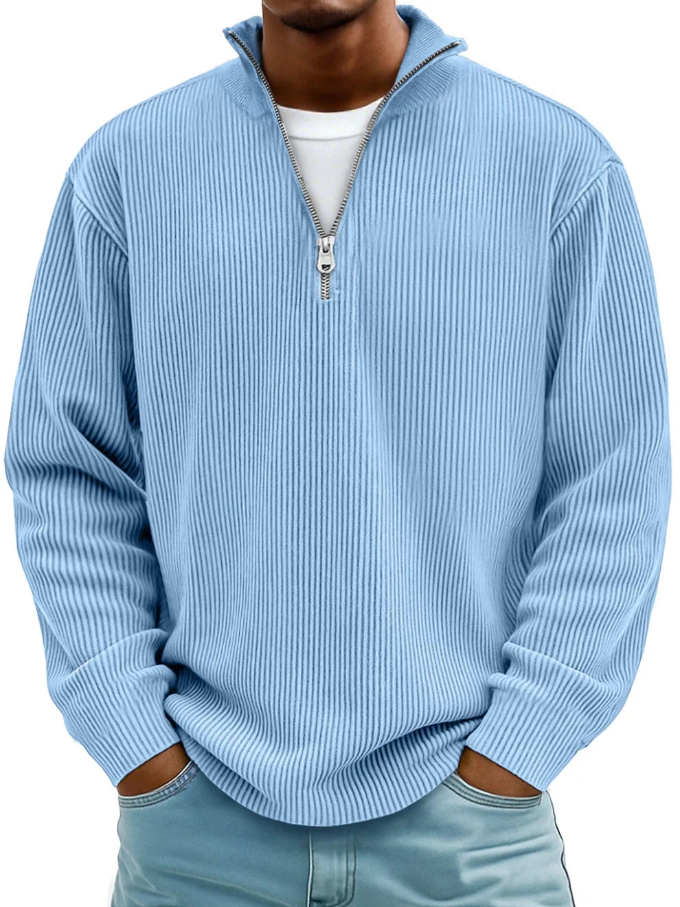 Women's Zip-Up Ribbed Jumper – Warm Knitted Design