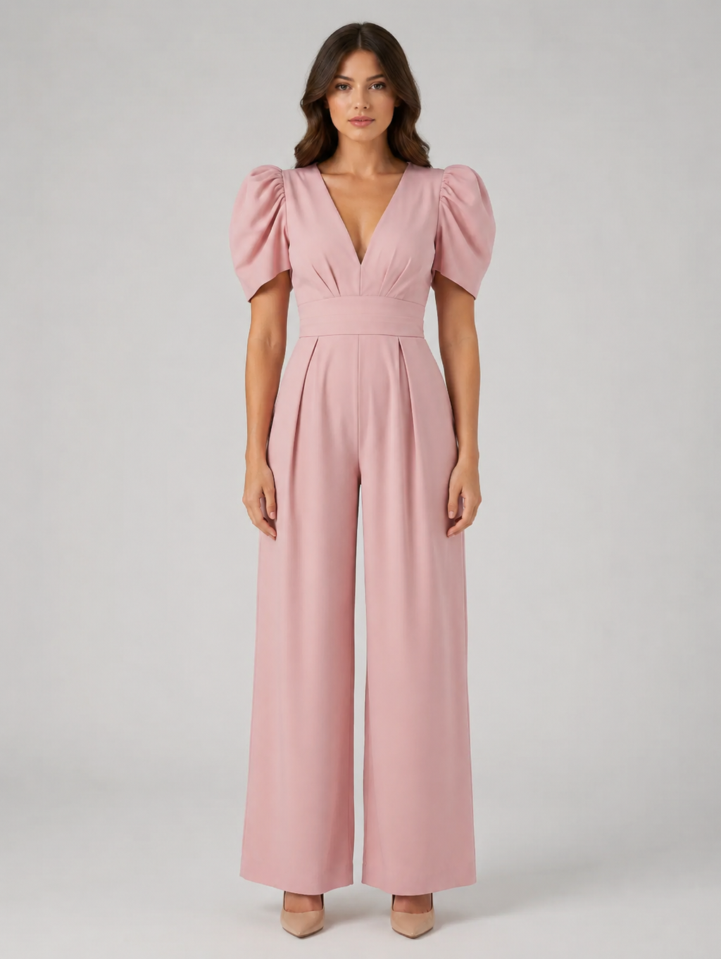 Women's Puff Sleeve Wide Leg Jumpsuit – Tailored Formal Style