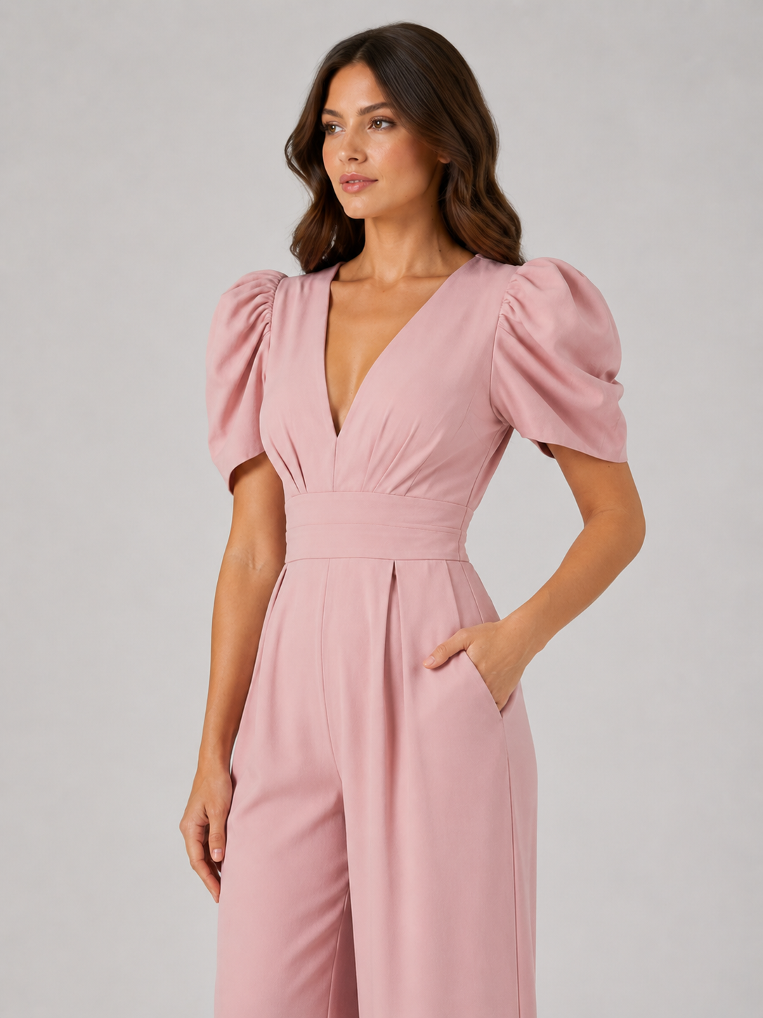 Women's Puff Sleeve Wide Leg Jumpsuit – Tailored Formal Style