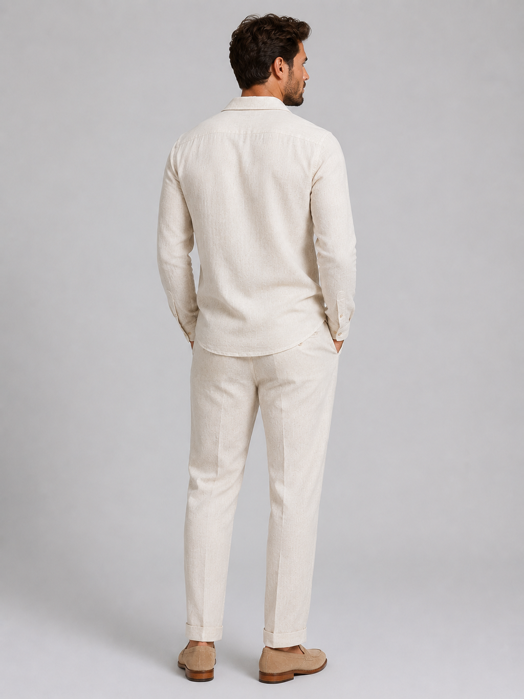 Men’s Linen Style Shirt & Trousers Set – Relaxed Tailored Fit