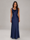 Women's Satin Feel Open Back Maxi Dress – Elegant Evening Gown