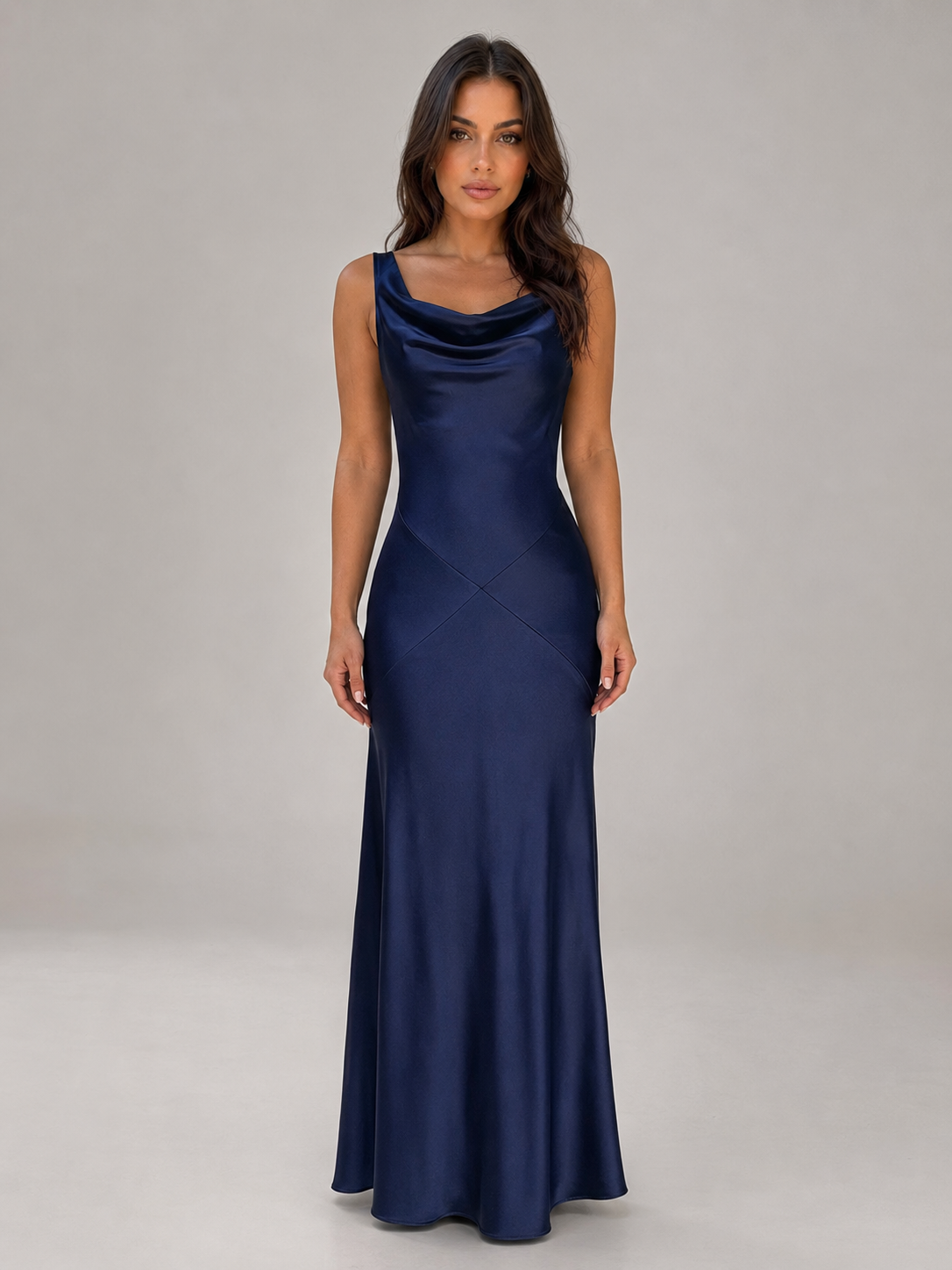 Women's Satin Feel Open Back Maxi Dress – Elegant Evening Gown