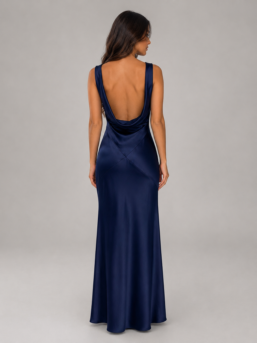 Women's Satin Feel Open Back Maxi Dress – Elegant Evening Gown