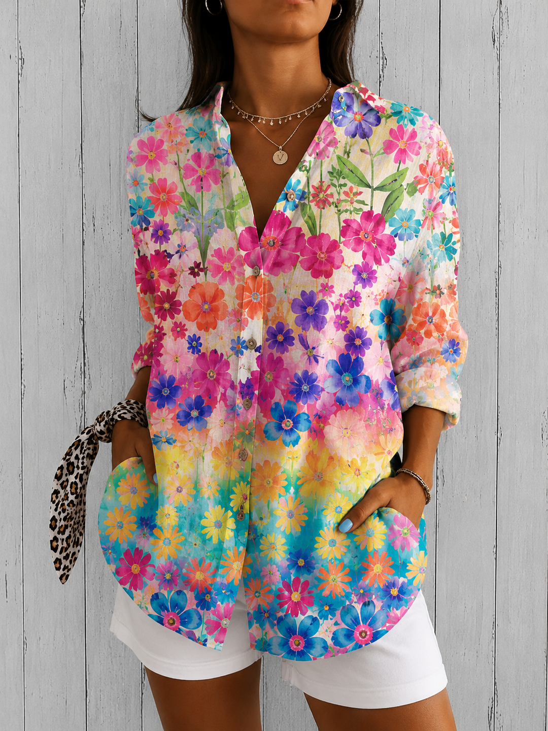 Women's Chic Button-Front Blouse – Flowing Lightweight Design in Multicolour 1