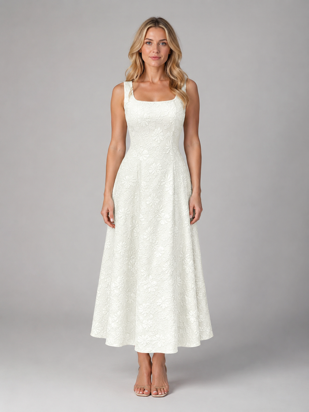 Women's Floral Jacquard Midi Dress – Wedding Guest Occasion