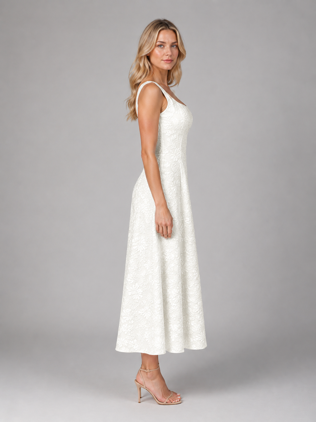 Women's Floral Jacquard Midi Dress – Wedding Guest Occasion