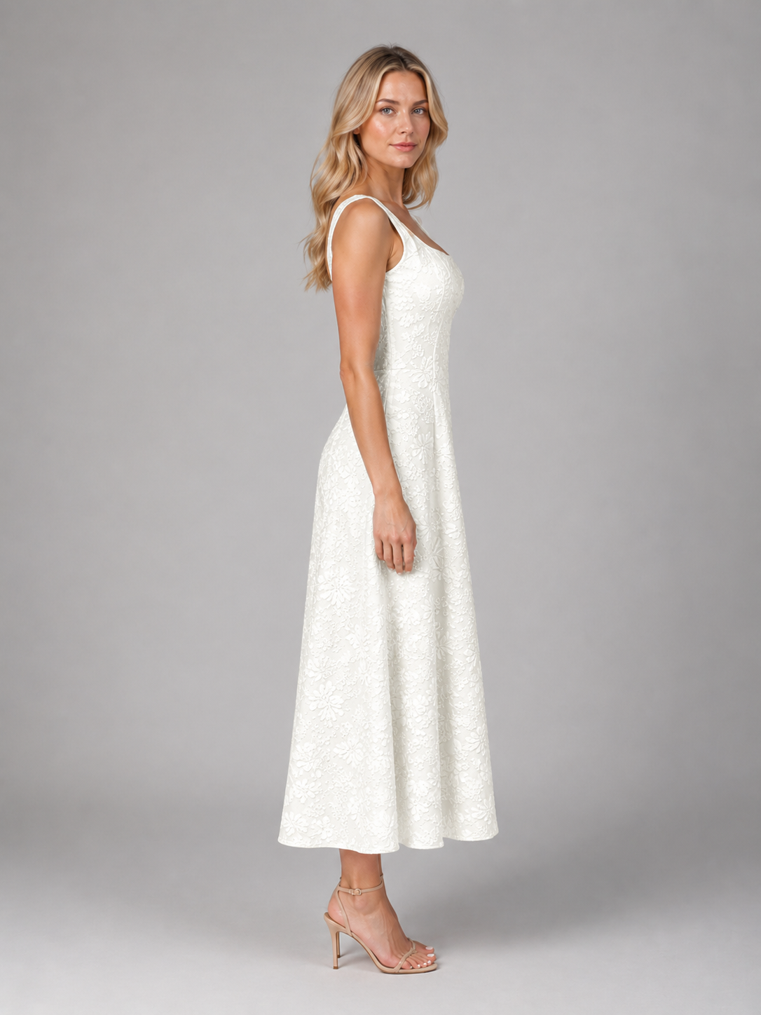 Women's Floral Jacquard Midi Dress – Wedding Guest Occasion