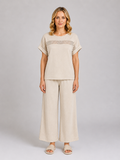 Women's Wide Leg Trouser Co-Ord Set – Crochet Detail Top & Trousers