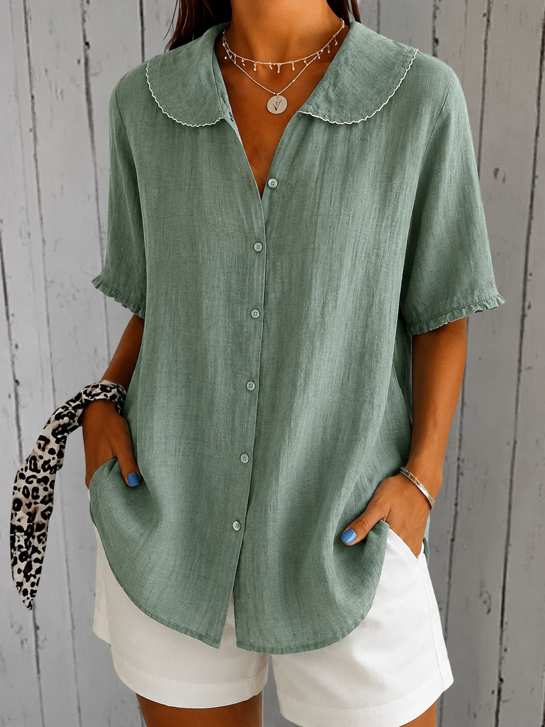 Women's Printed Flowing Blouse – Lightweight Spring Design in Green