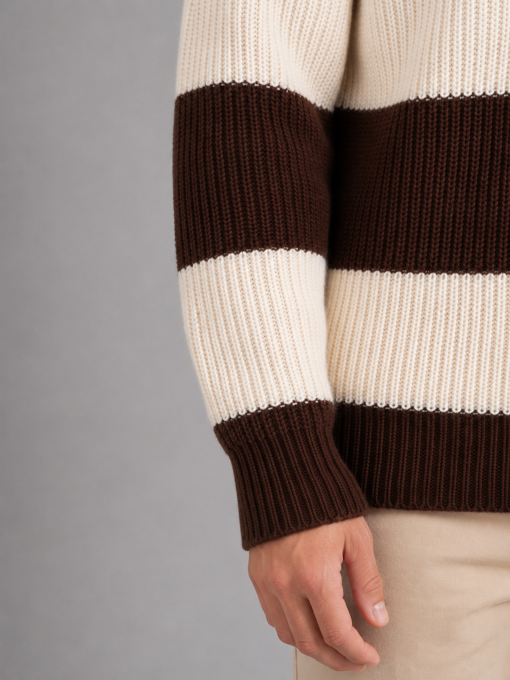 Men's Striped Polo Jumper – Button Neck Ribbed Sweater