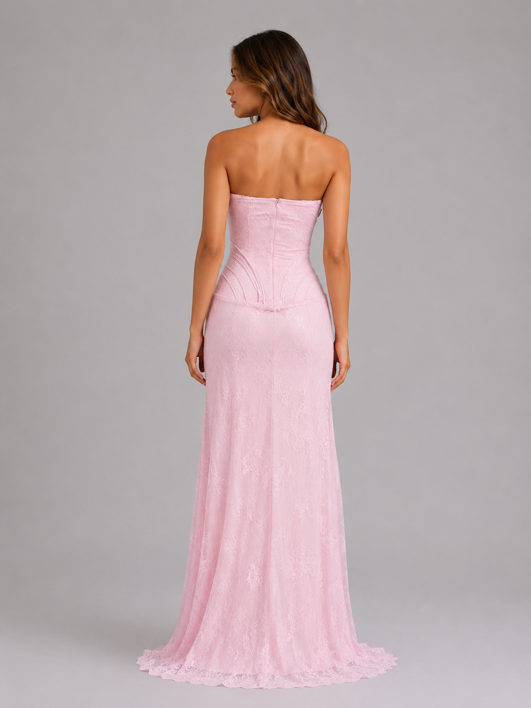 Women's Strapless Lace Maxi Dress – Corset Evening Gown