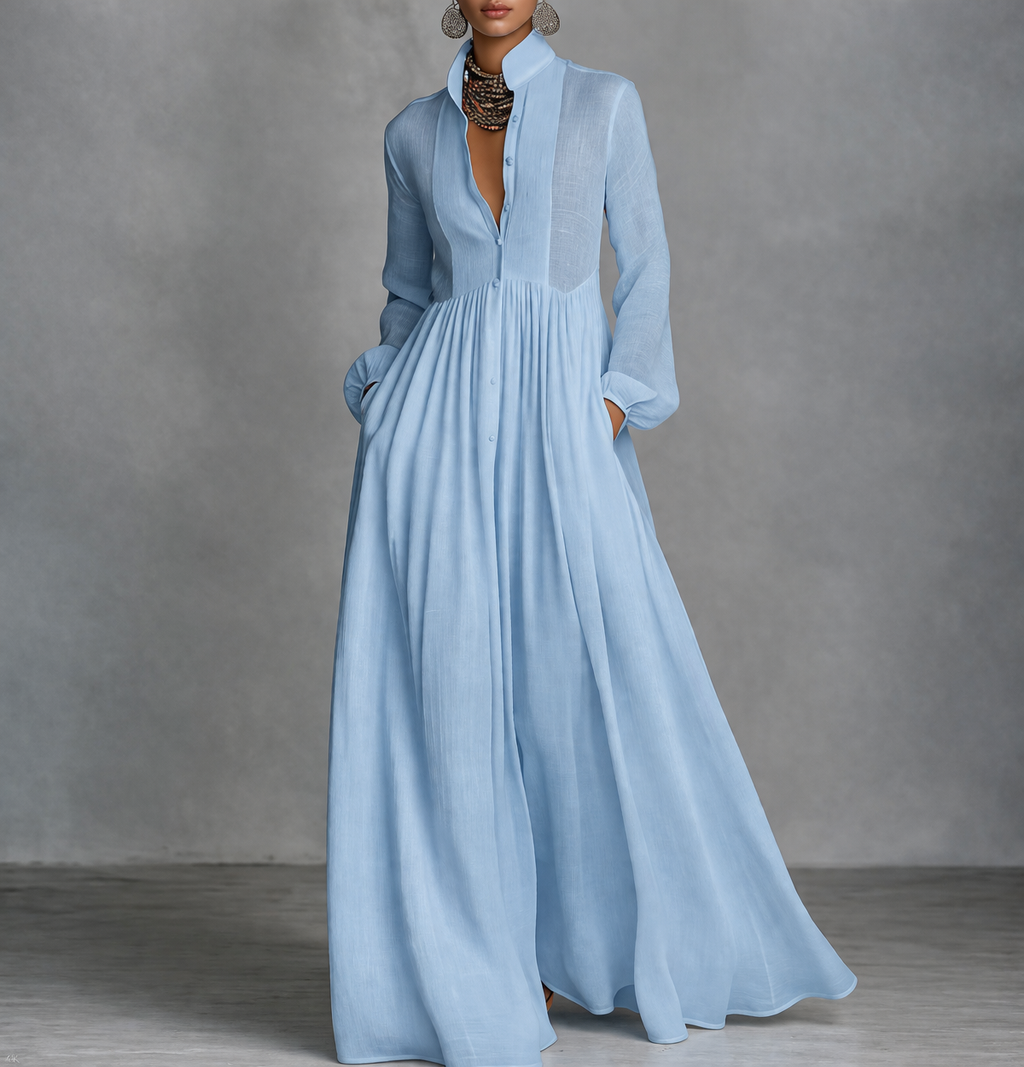 Women's Flowing Elegant Maxi Dress – High Neck Relaxed Style