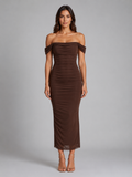 Women's Off-Shoulder Ruched Maxi Dress – Wedding Guest Gown
