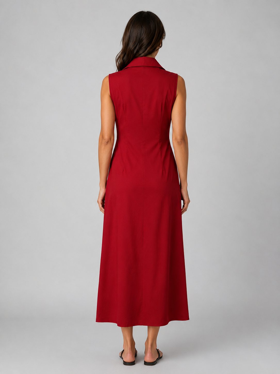 Women's Sleeveless Button Front Maxi Shirt Dress with Pockets – Flattering Fit
