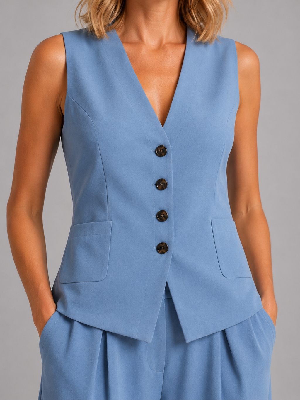 Women’s Sleeveless Waistcoat & Wide-Leg Trousers Set – Relaxed Tailored Co-Ord
