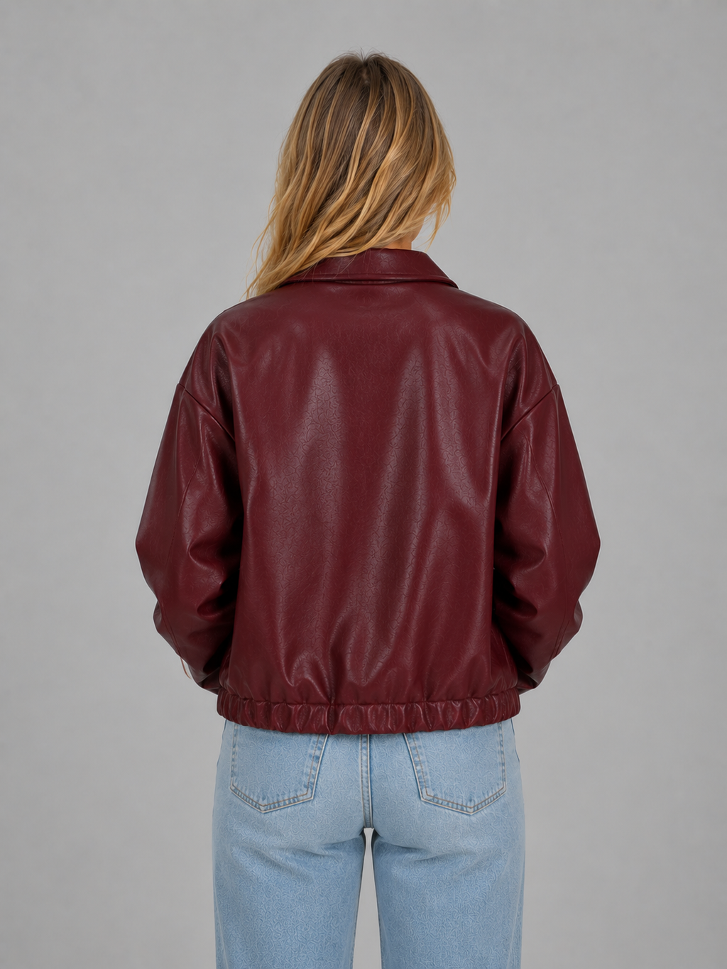 Women's Zip Leather Jacket with Pockets – Relaxed Cropped Fit