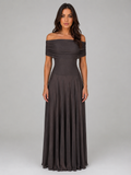 Women's Off Shoulder Mesh Maxi Dress – Ruched Evening Gown